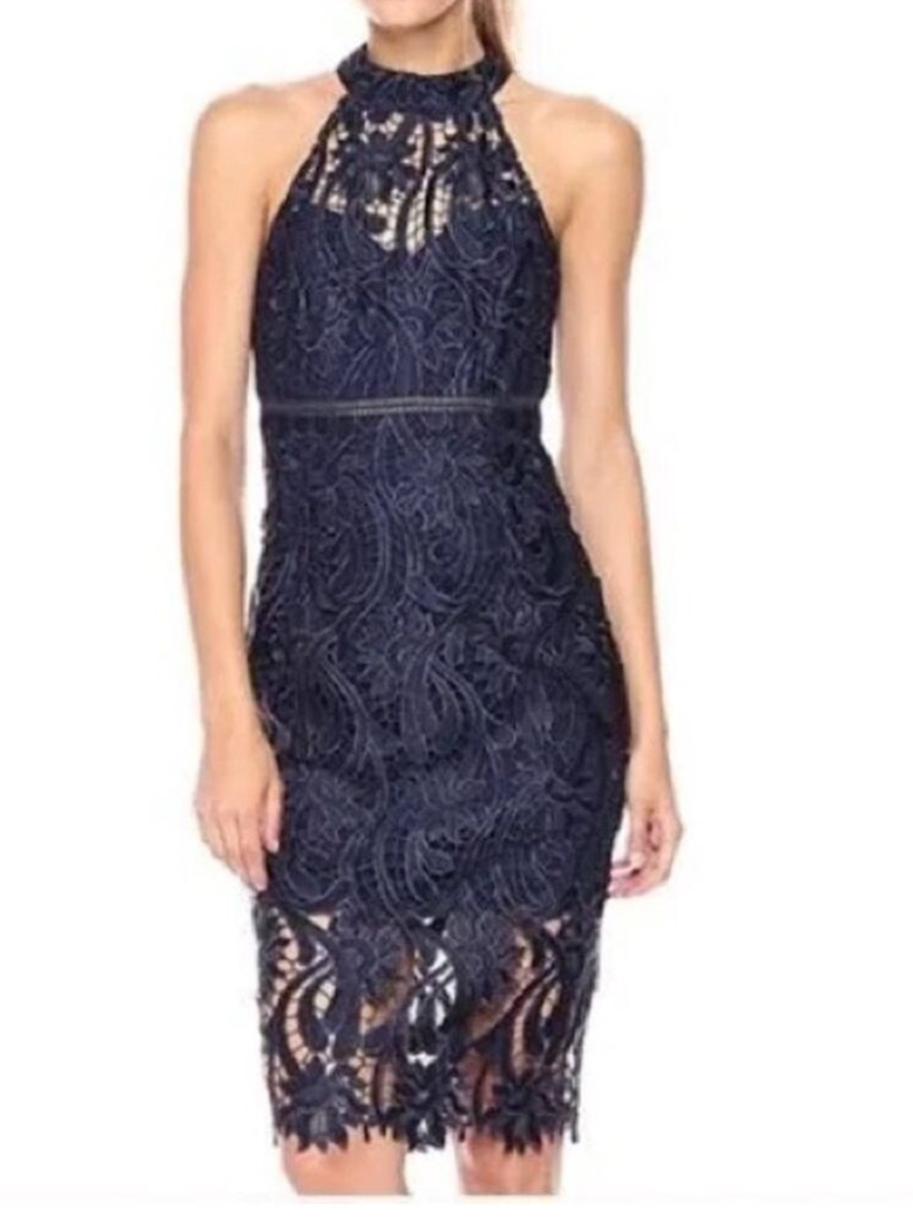 Bardot Isa Lace Halter Dress French Navy Midi Size 4‎